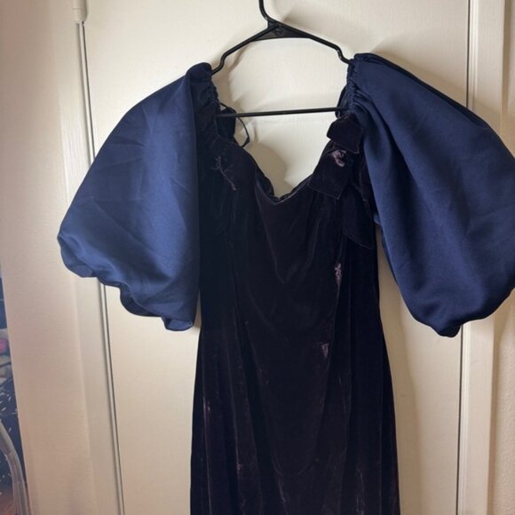 Vintage Victor Costa Saks Fifth Avenue Puff Sleeve Velvet Blue Formal Dress 10 - Picture 2 of 15